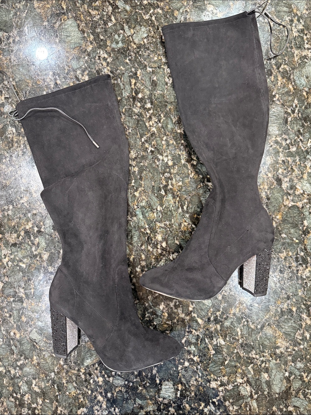 Jewel Badgley Mischka Black Suede Over-the-Knee Block Heel Boots